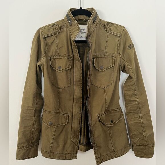 Abercrombie & Fitch, army green utility jacket, lapels, drawstring, pockets, S - Picture 1 of 12